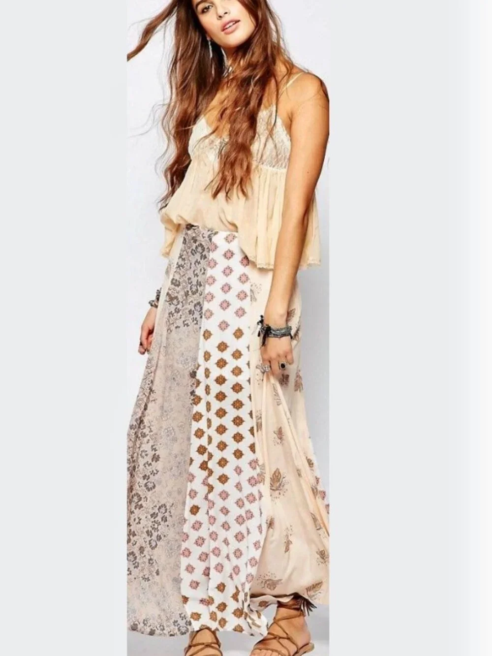 Free People Technicolour Pattern Maxi Skirt - Size 4 - Boho Patchwork Festival